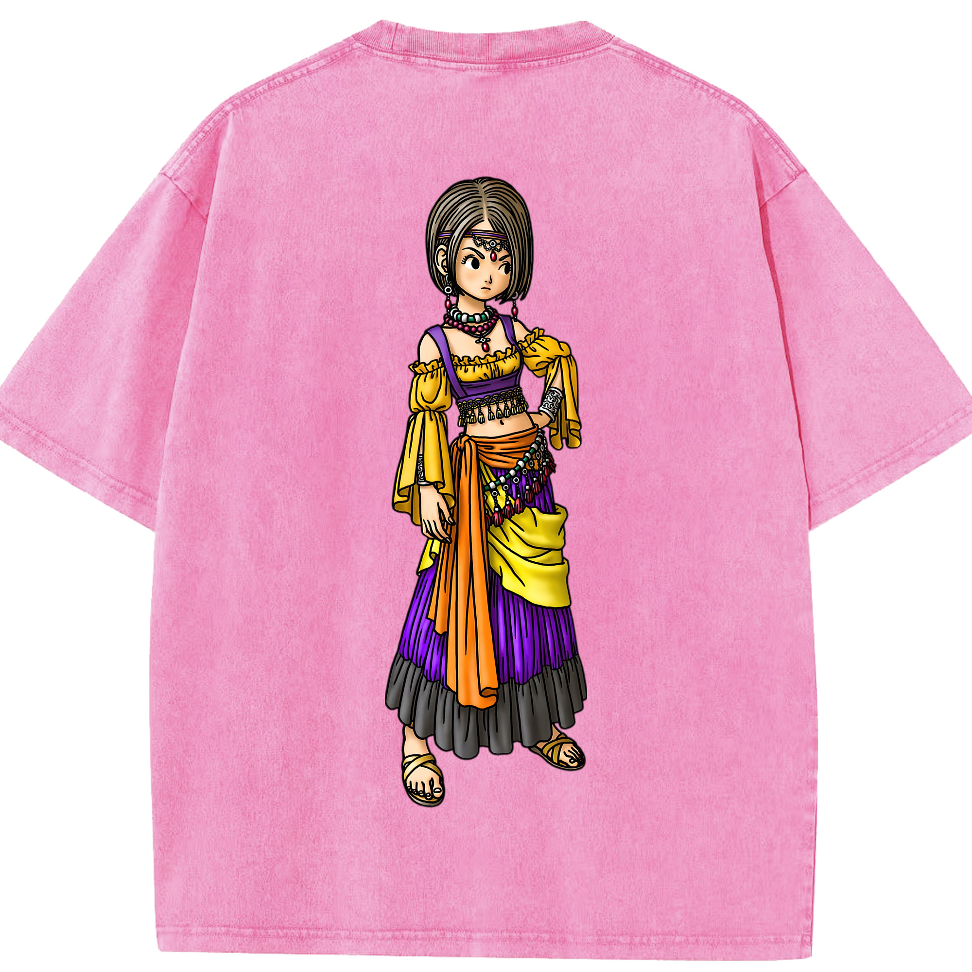 （画像用） ドラゴンクエスト Doragon Kuesuto Dragon Quest 綿100% ヴィンテージ風 半袖Tシャツ（背面プリント）